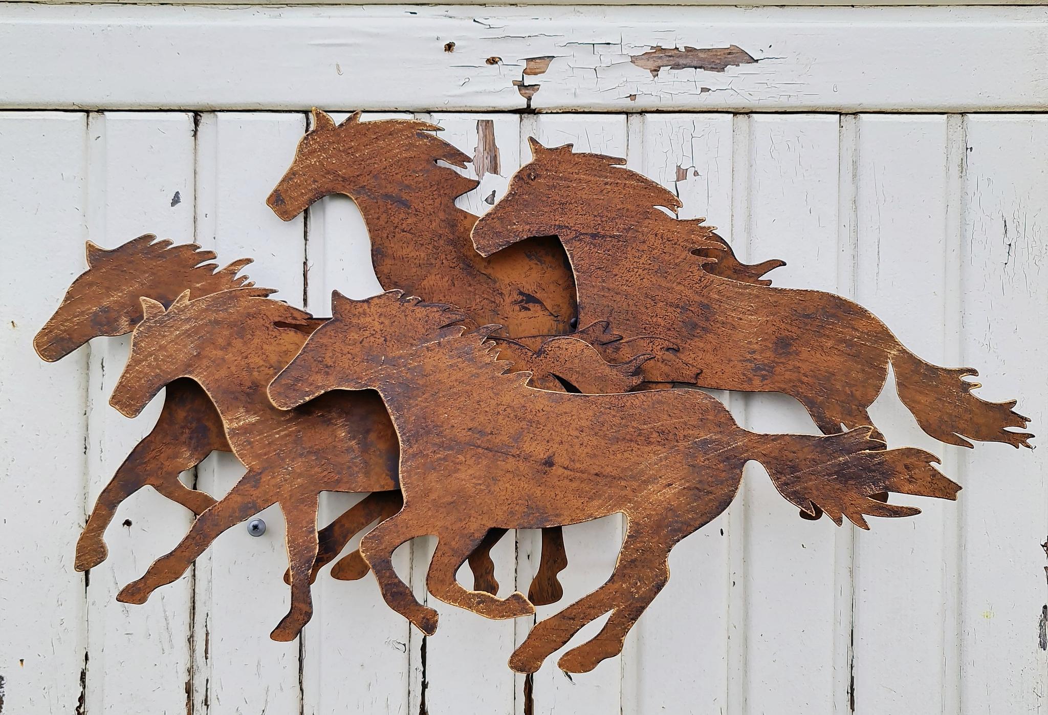 Vtg Hand Made Wooden 3D Art Puzzle Style Horses good Barn Wall Hanging