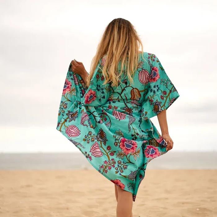 Cotton Kaftan Kimono Cardigan blue blushing florals Forum4 Collections