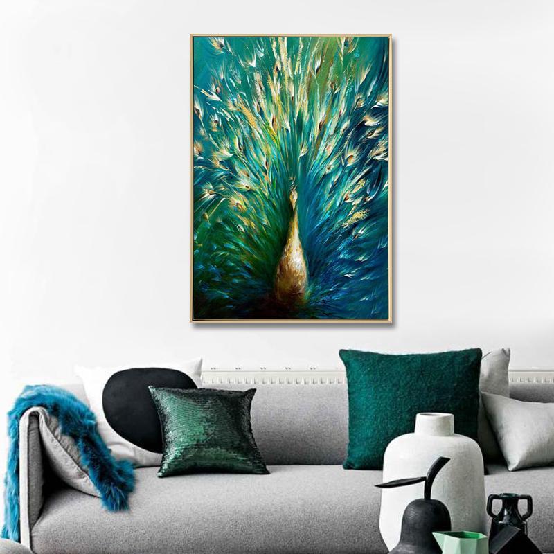 PERFECT PEACOCK -BRUSHED PAINT FRAMED CANVAS ART