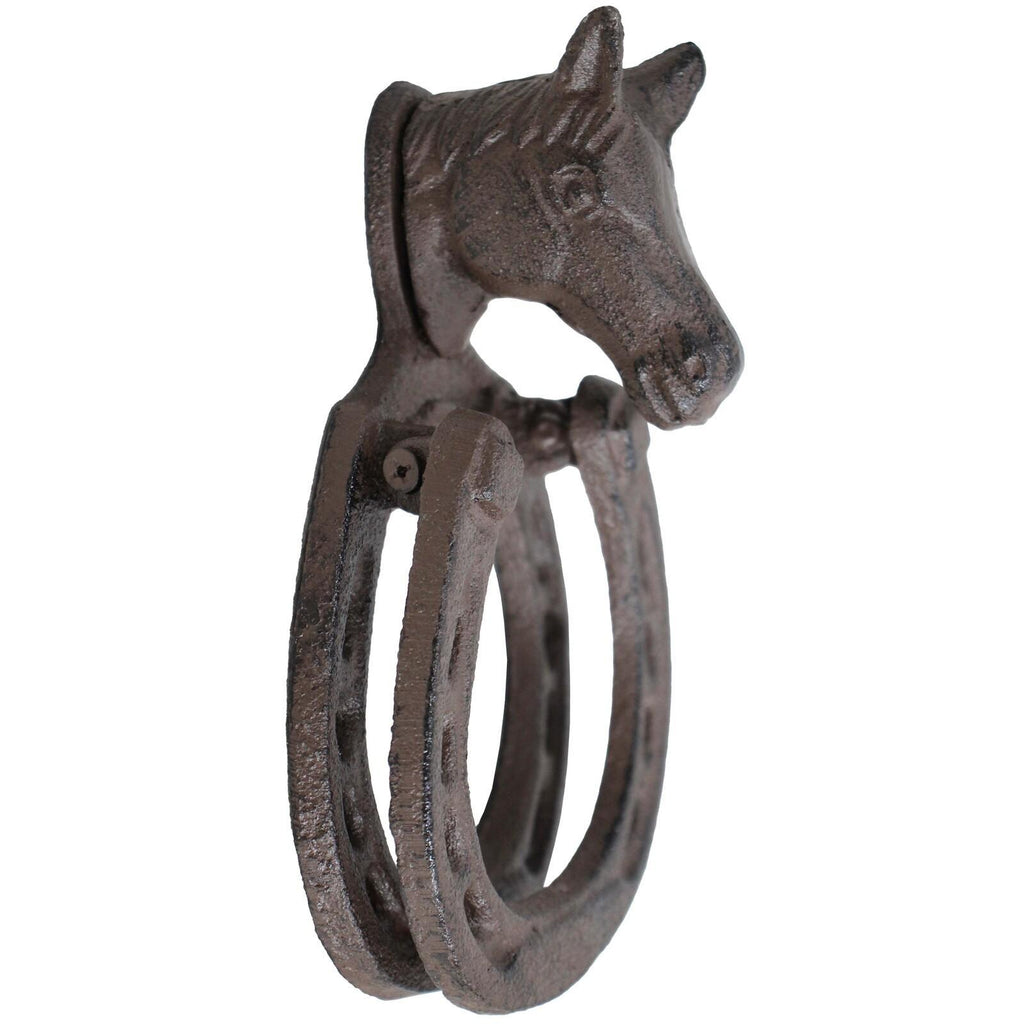 CAST IRON HORSE HORSESHOE DOOR KNOCKER