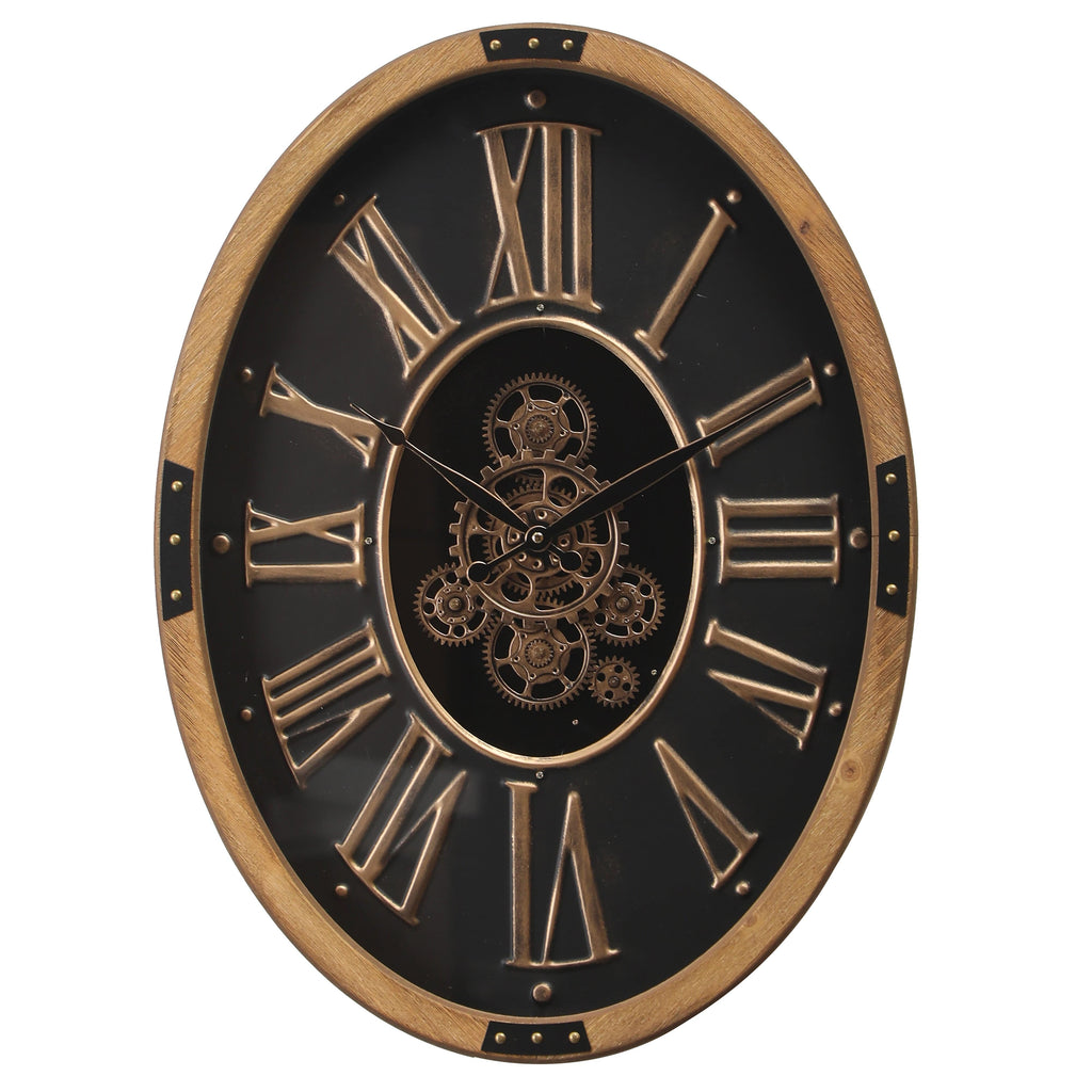 Chilli Wall Clock Orlando Oval Wooden Moving Cogs Wall Clock Brand