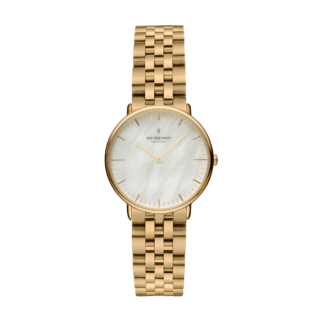 Nordgreen Watch Nordgreen Native 28mm Women's Gold 5 Link Bracelet Mother of Pearl Watch Brand