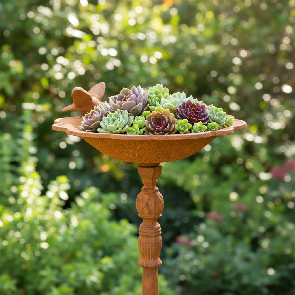 CAST IRON RUST BIRD BATH FEEDER WITH FLYING BIRD – Forum4 Collections